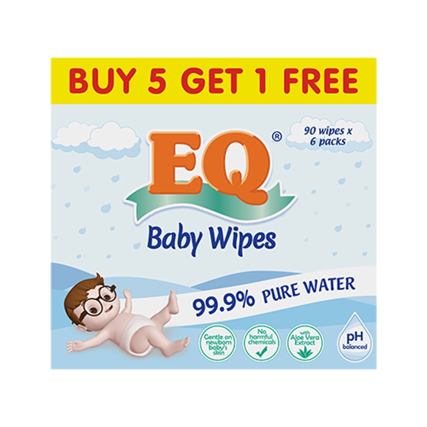 EQ Baby Wipes Pure Water 90s x 6 Packs