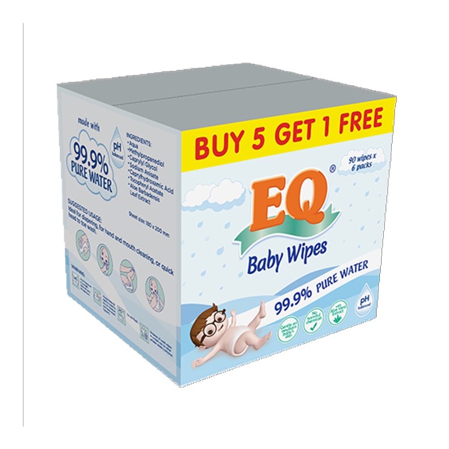 EQ Baby Wipes Pure Water 90s x 6 Packs image