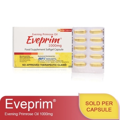 EVEPRIM EVEPRIM Evening Primrose Oil 1000mg 1 Softgel Capsule Sold Per Piece