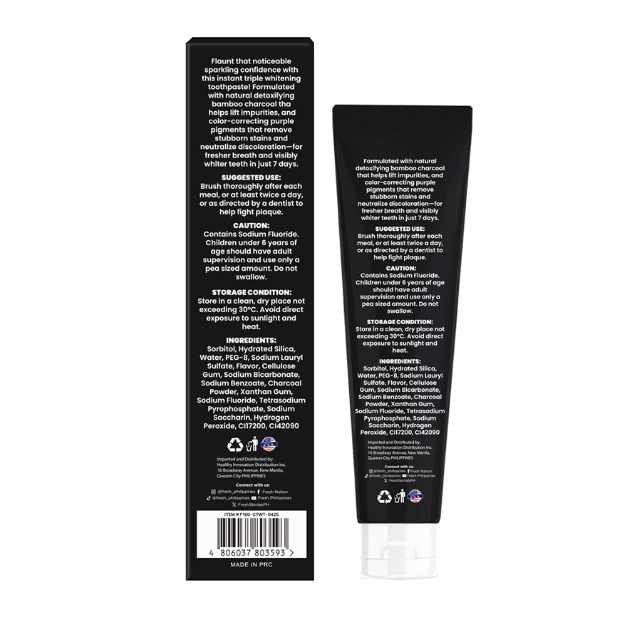 FRESH Smilelab Triple Whitening Purple Charcoal Toothpaste 100g