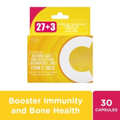 FERN C Gold Ascorbic Acid + Cholecalciferol (Vitamin D3) + Zinc 27+3 Capsules