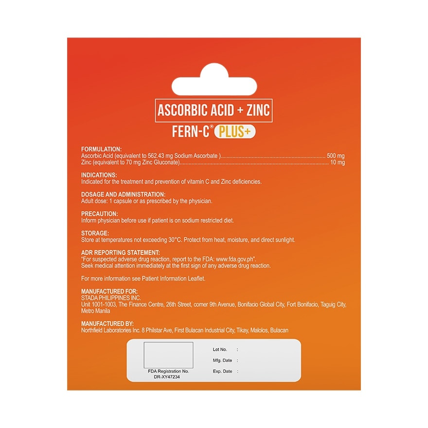 Plus Ascorbic Acid + Zinc 27+3 Capsules