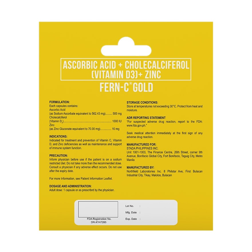 Gold Ascorbic Acid + Cholecalciferol (Vitamin D3) + Zinc 27+3 Capsules