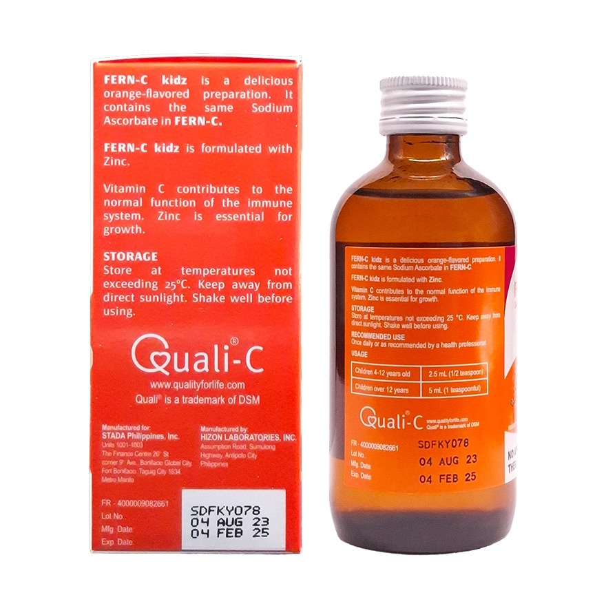 Sodium ascorbate 109.68mg (equivalent to ascorbic acid 97.5mg) elemental Zinc 5mg Syrup 120mL