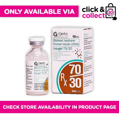 INSUGET 70/30 Vial Injection [PRESCRIPTION REQUIRED] Available In Click & Collect Express Only