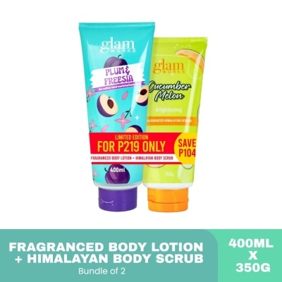 GLAMWORKS GLAM WORKS Sweet Pea Kiss Body Lotion and Cucumber Melon Himalayan Scrub Bundle 400ml and 350g image