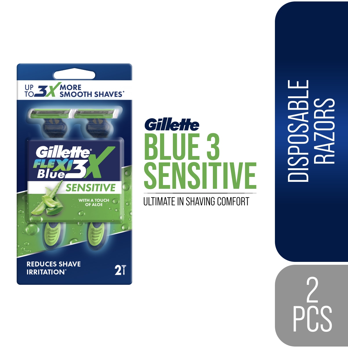 GILETTE Blue3X Flexi Sensitive Disposable Razor 2s Pack