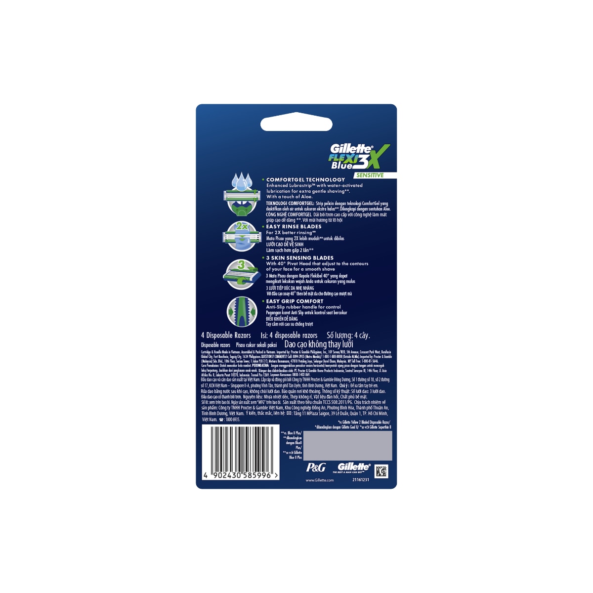 GILETTE Blue3X Flexi Sensitive Disposable Razor 2s Pack