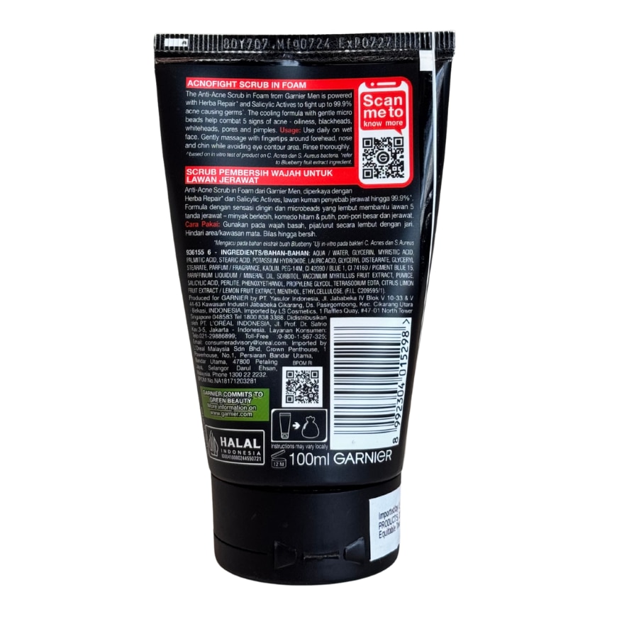 GARNIER Men AcnoFight Anti-Acne Scrub in Foam Cleanser 100ml
