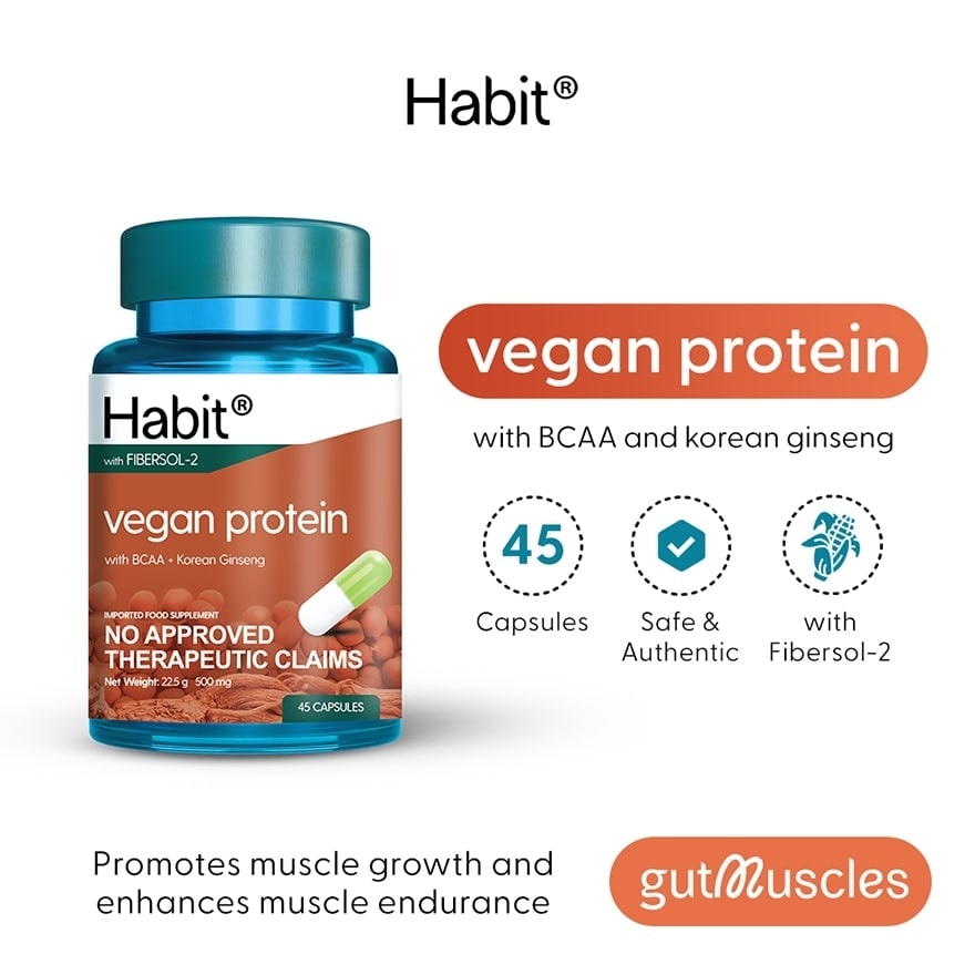 HABIT Vegan Protein with BCAA + Korean Ginseng 45 capsules (Post workout supplement)