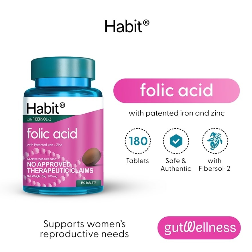 HABIT Folic Acid with Patented Iron + Zinc 180 tablets (Prenatal supplement)