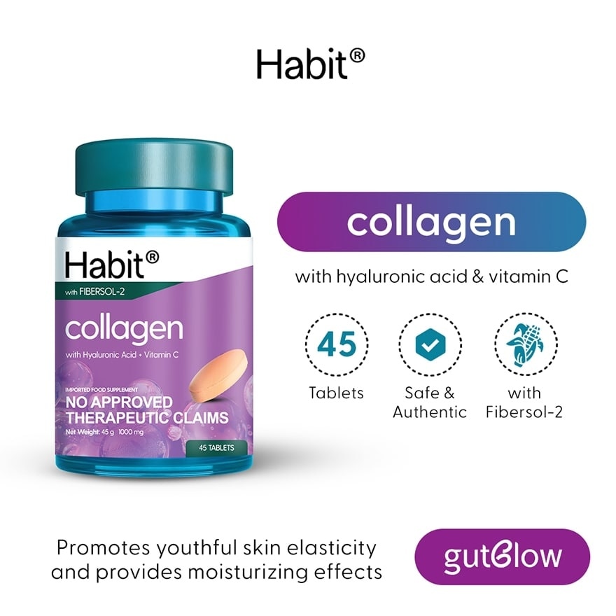 HABIT Collagen with Hyaluronic Acid + Vitamin C 45 tablets (Skin repair & hydration)