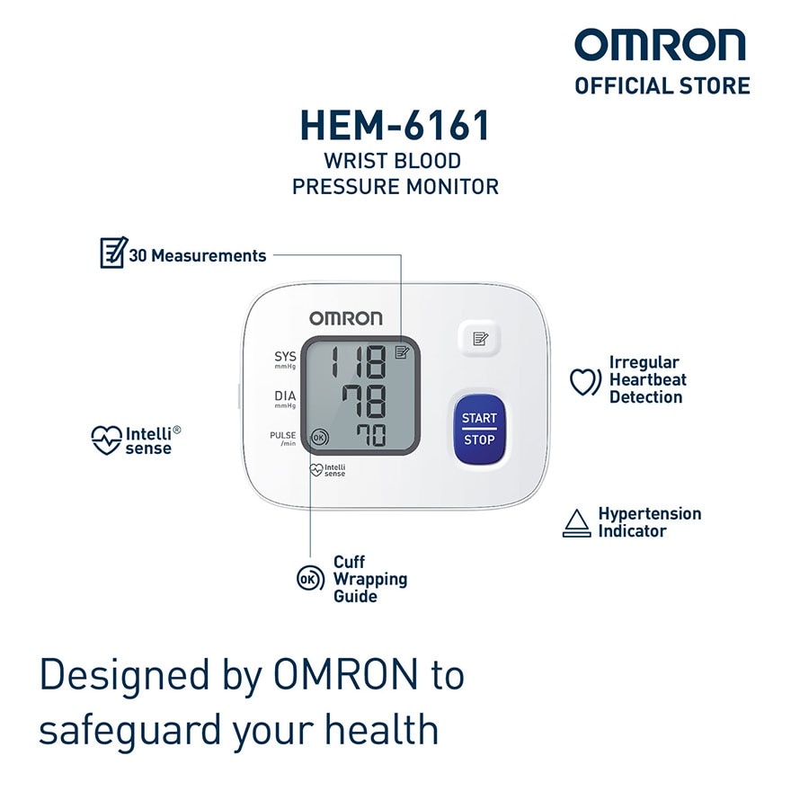 OMRON HEM-6161 Automatic Wrist Type Blood Pressure Monitor BP BPM Digital