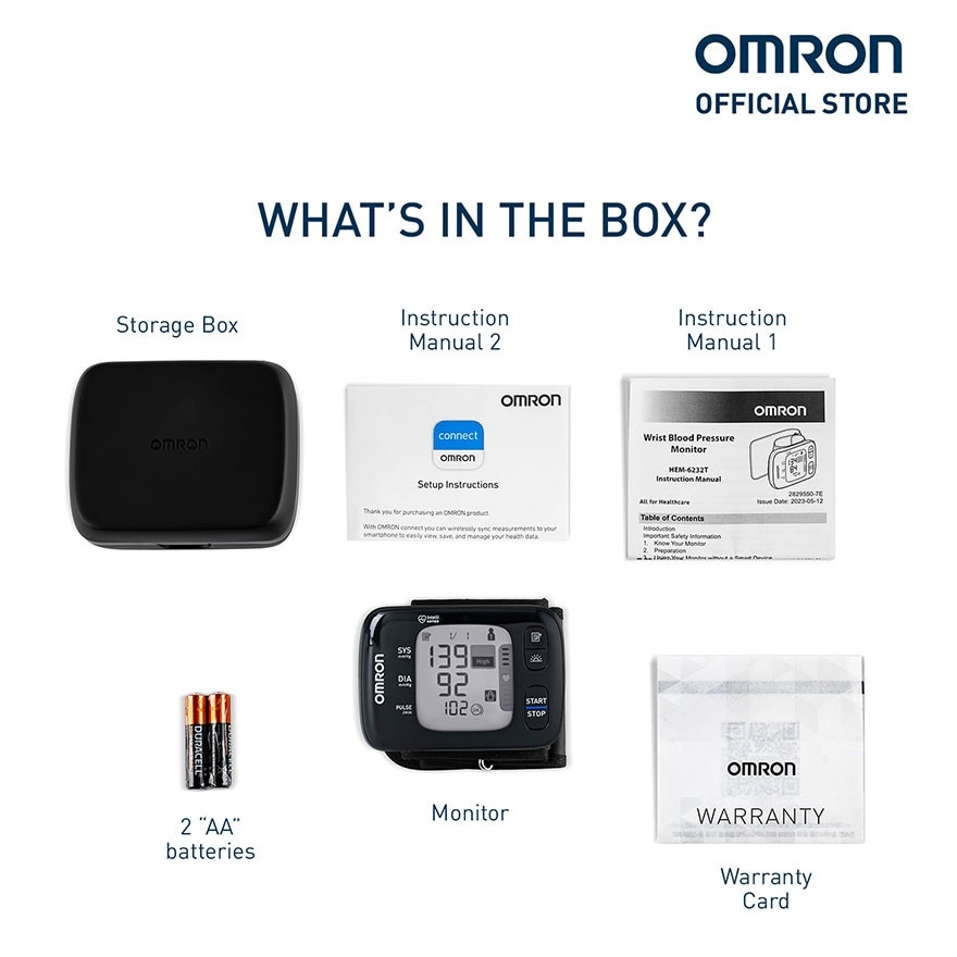 OMRON HEM-6232T Automatic Wrist Type Blood Pressure Monitor BPM Digital with Bluetooth Connectivity