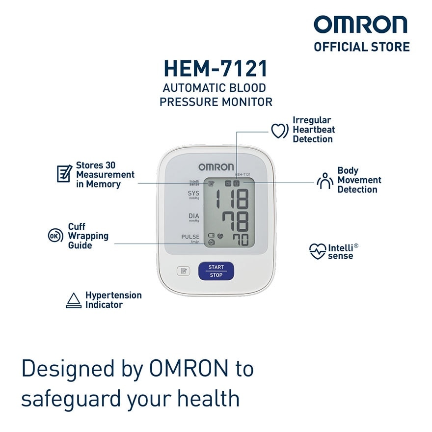 OMRON HEM-7121 Automatic Upper Arm Blood Pressure Monitor BP BPM Digital