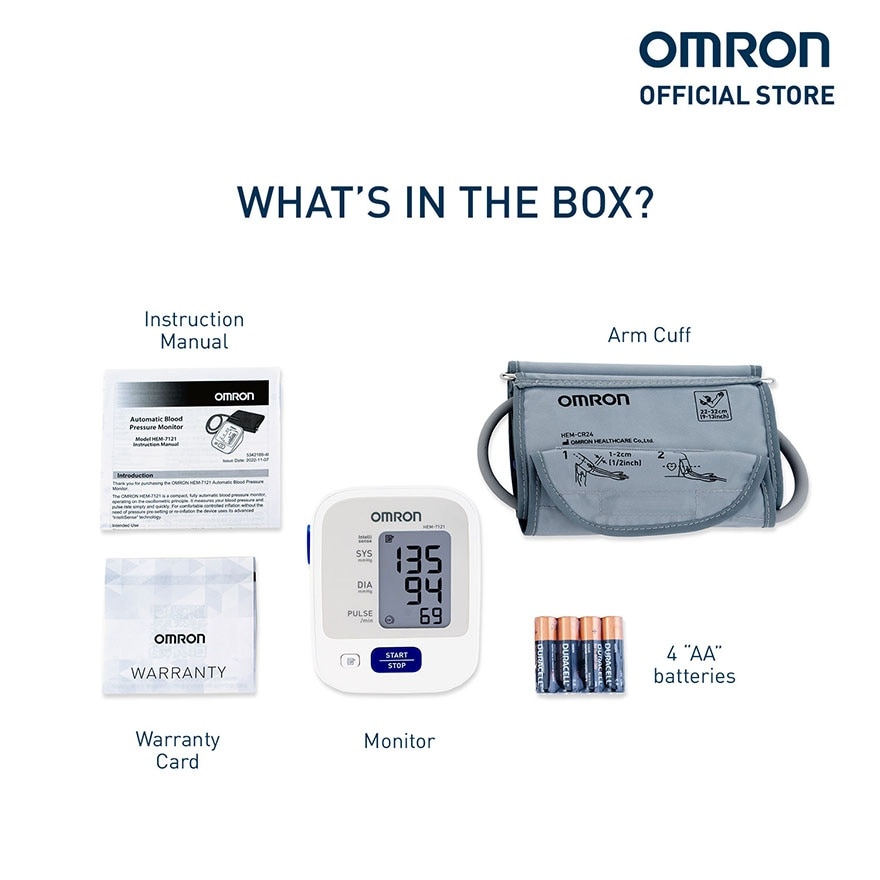 OMRON HEM-7121 Automatic Upper Arm Blood Pressure Monitor BP BPM Digital