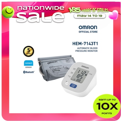 OMRON - OMRON HEM-7143T Automatic Upper Arm Blood Pressure Monitor BP BPPM Digital with Bluetooth