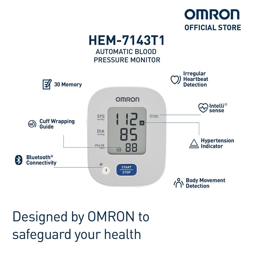 OMRON HEM-7143T Automatic Upper Arm Blood Pressure Monitor BP BPPM Digital with Bluetooth