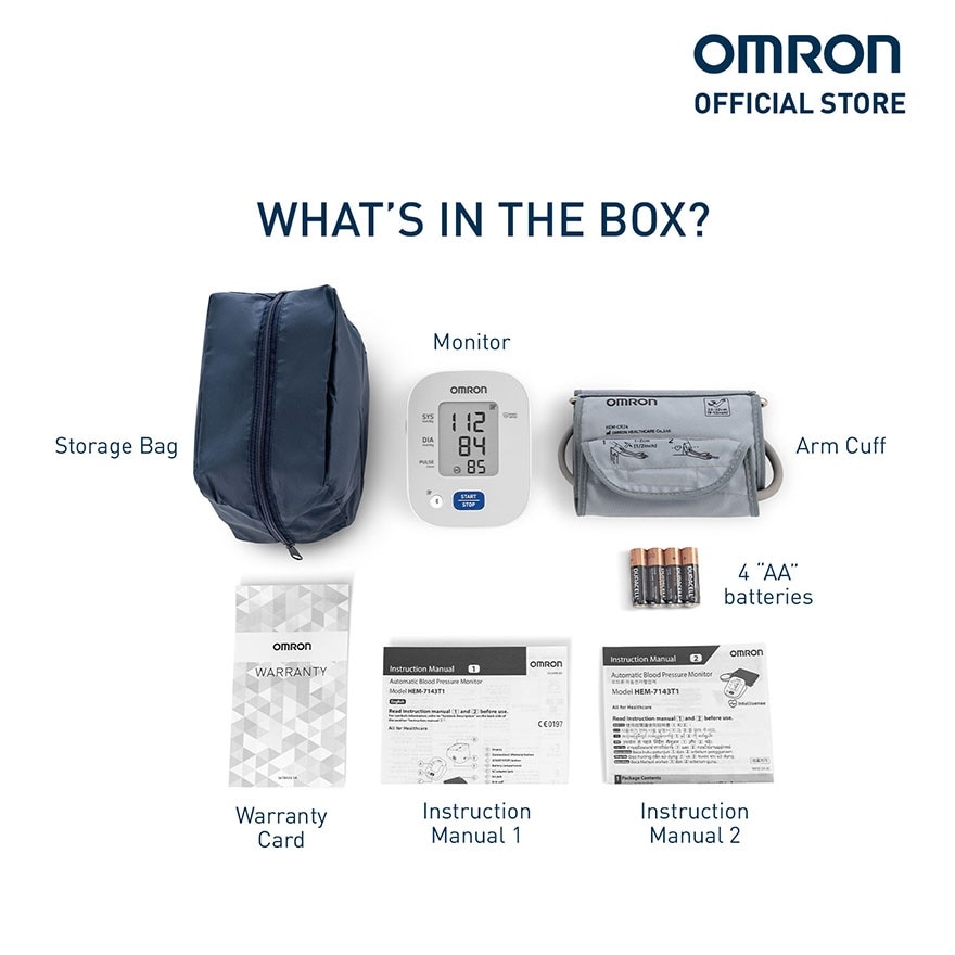 OMRON HEM-7143T Automatic Upper Arm Blood Pressure Monitor BP BPPM Digital with Bluetooth