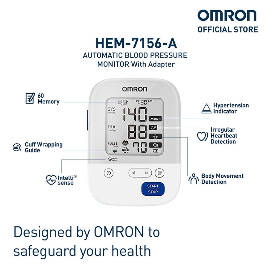 OMRON HEM-7156 Automatic Upper Arm Blood Pressure Monitor BP BPM Digital with Intellicuff