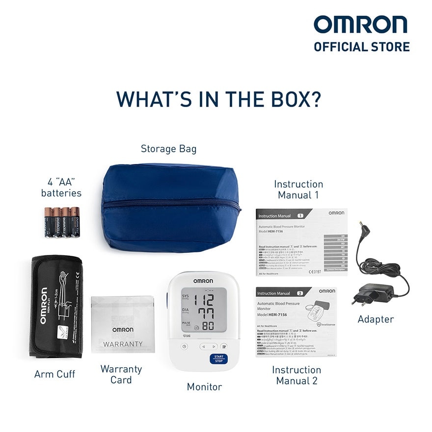 OMRON HEM-7156 Automatic Upper Arm Blood Pressure Monitor BP BPM Digital with Intellicuff