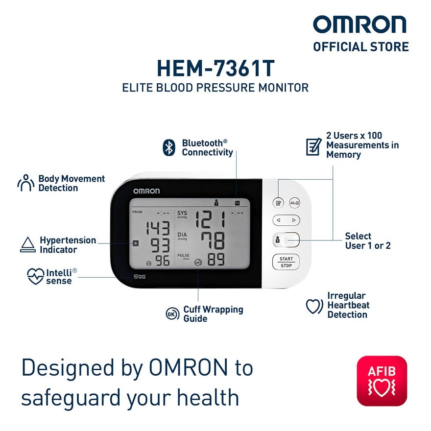 OMRON HEM-7361T Automatic Upper Blood Pressure Monitor BP BPM Digital with Bluetooth Connectivity