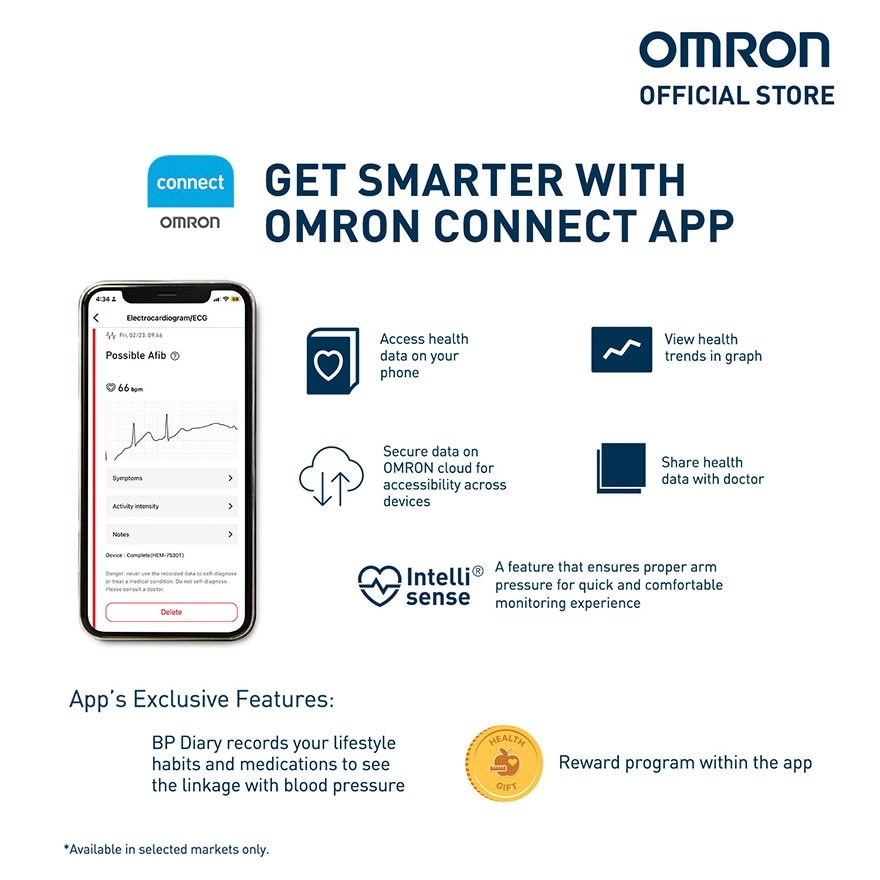 OMRON HEM-7361T Automatic Upper Blood Pressure Monitor BP BPM Digital with Bluetooth Connectivity