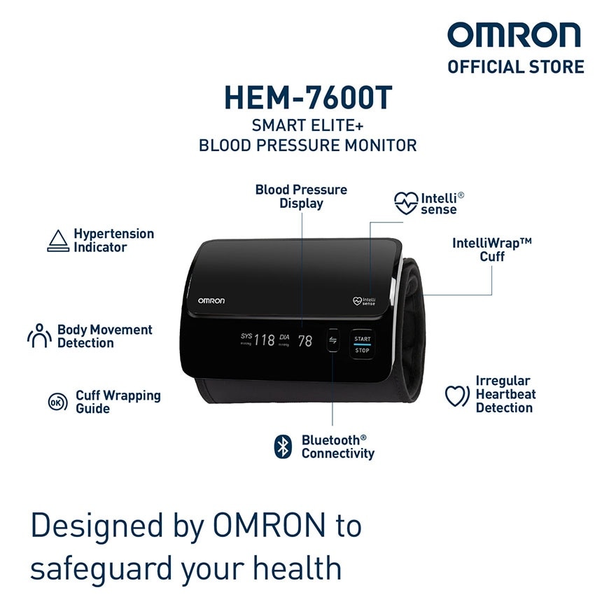 OMRON Smart Elite+ HEM-7600T Automatic Upper Arm Blood Pressure Monitor BPM Digital with Bluetooth
