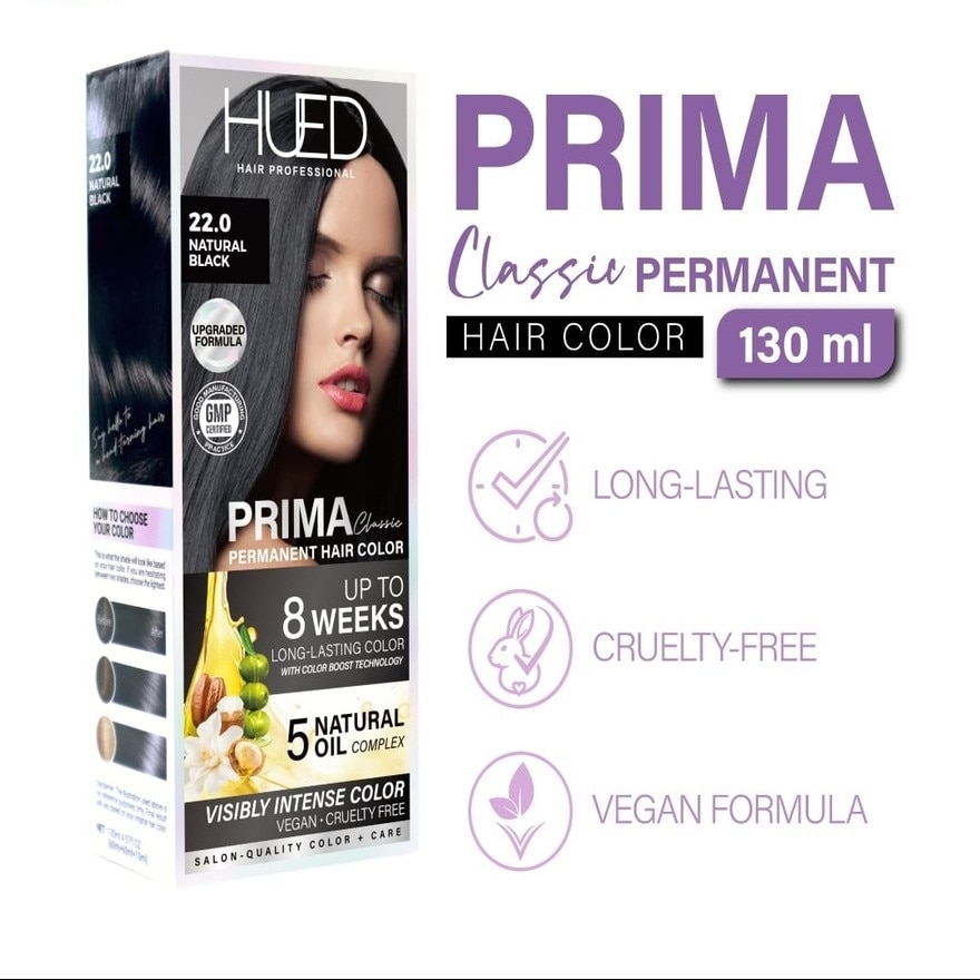 HUED Prima Classic Permanent Hair Color Upgraded Formula 22 Natural Black