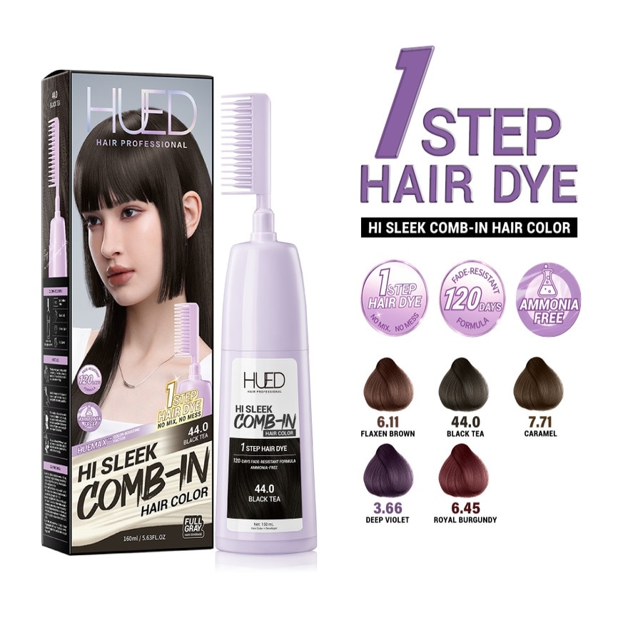 HUED Hi Sleek Comb-In Hair Color - 44.0 Black Tea 160ml