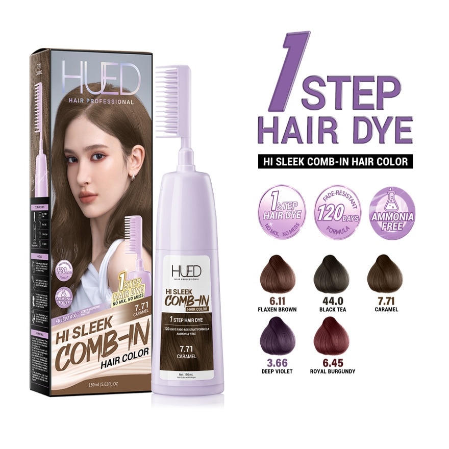 HUED Hi Sleek Comb Hair Color - 7.71 Caramel 160ml