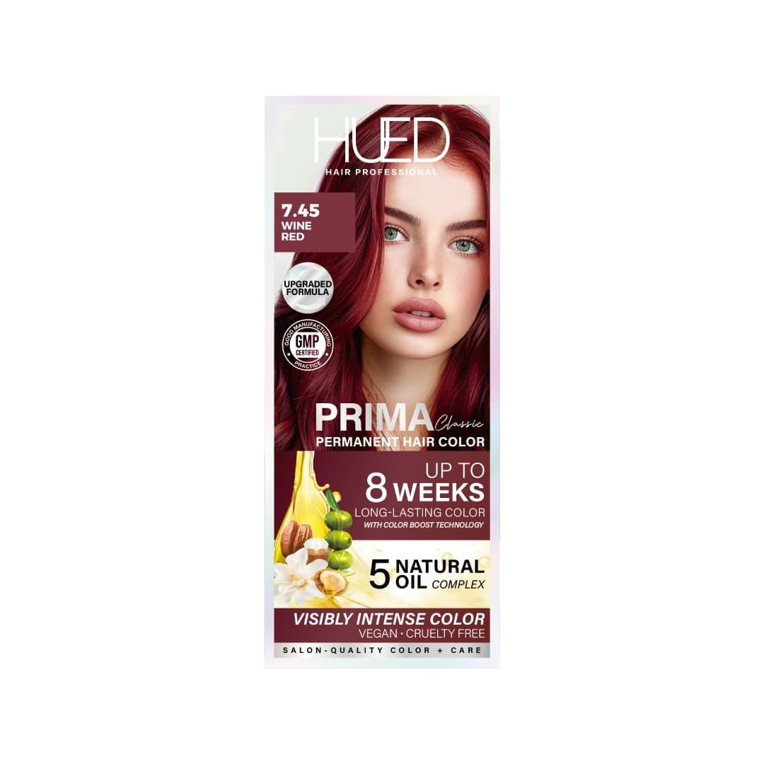 HUED Prima Classic Permanent Hair Color Upgraded Formula 7.45 Wine Red