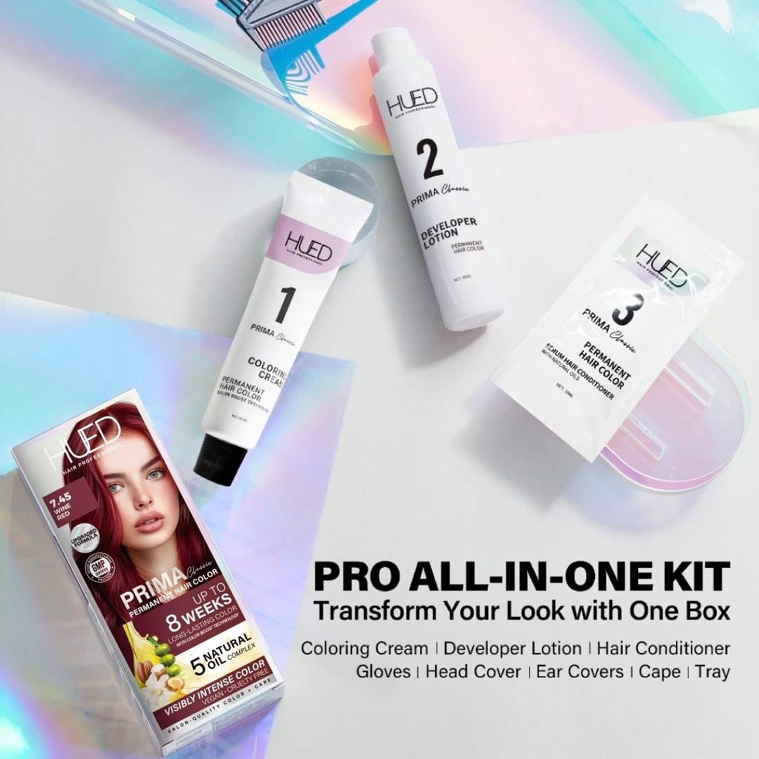 HUED Prima Classic Permanent Hair Color Upgraded Formula 7.45 Wine Red