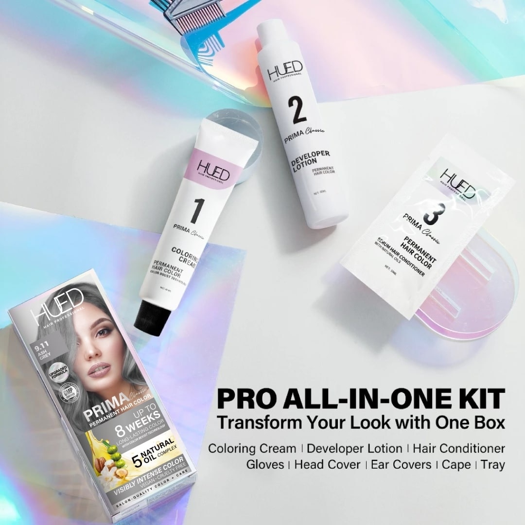 HUED Prima Classic Permanent Hair Color Upgraded Formula 9.11 Ash Grey