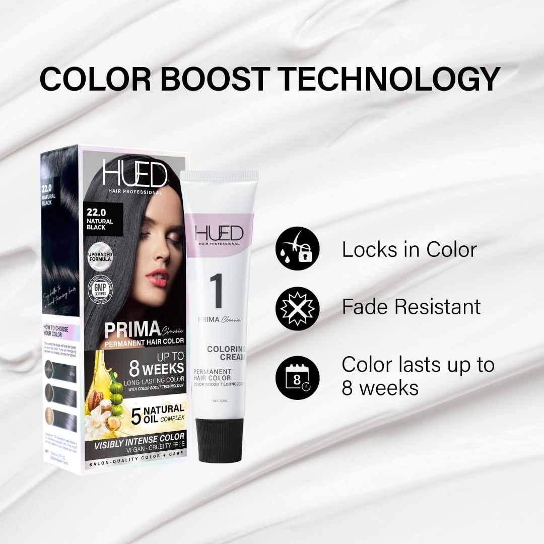HUED Prima Classic Permanent Hair Color Upgraded Formula 22 Natural Black