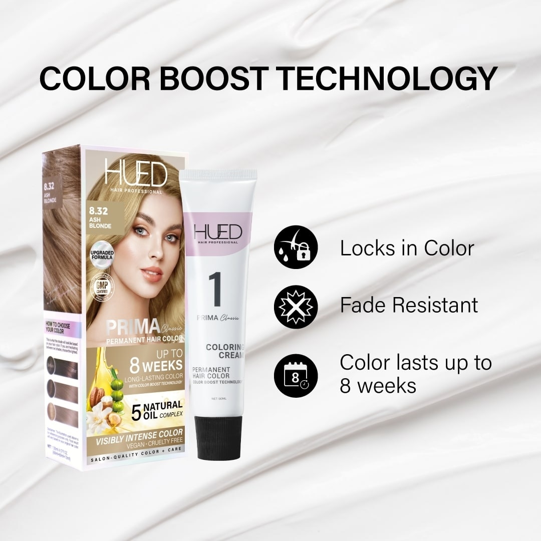 HUED Prima Classic Permanent Hair Color Upgraded Formula 8.32 Ash Blonde