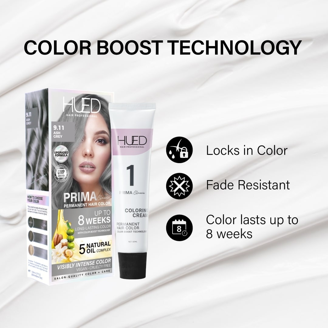 HUED Prima Classic Permanent Hair Color Upgraded Formula 9.11 Ash Grey