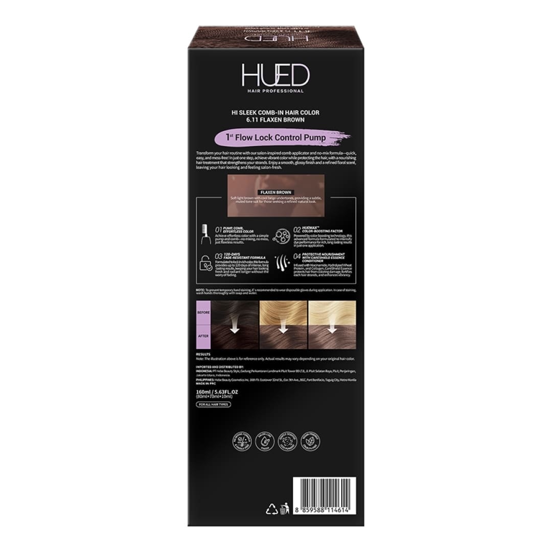 HUED Hi Sleek Comb-In Hair Color - 6.11 Flaxen Brown 160ml