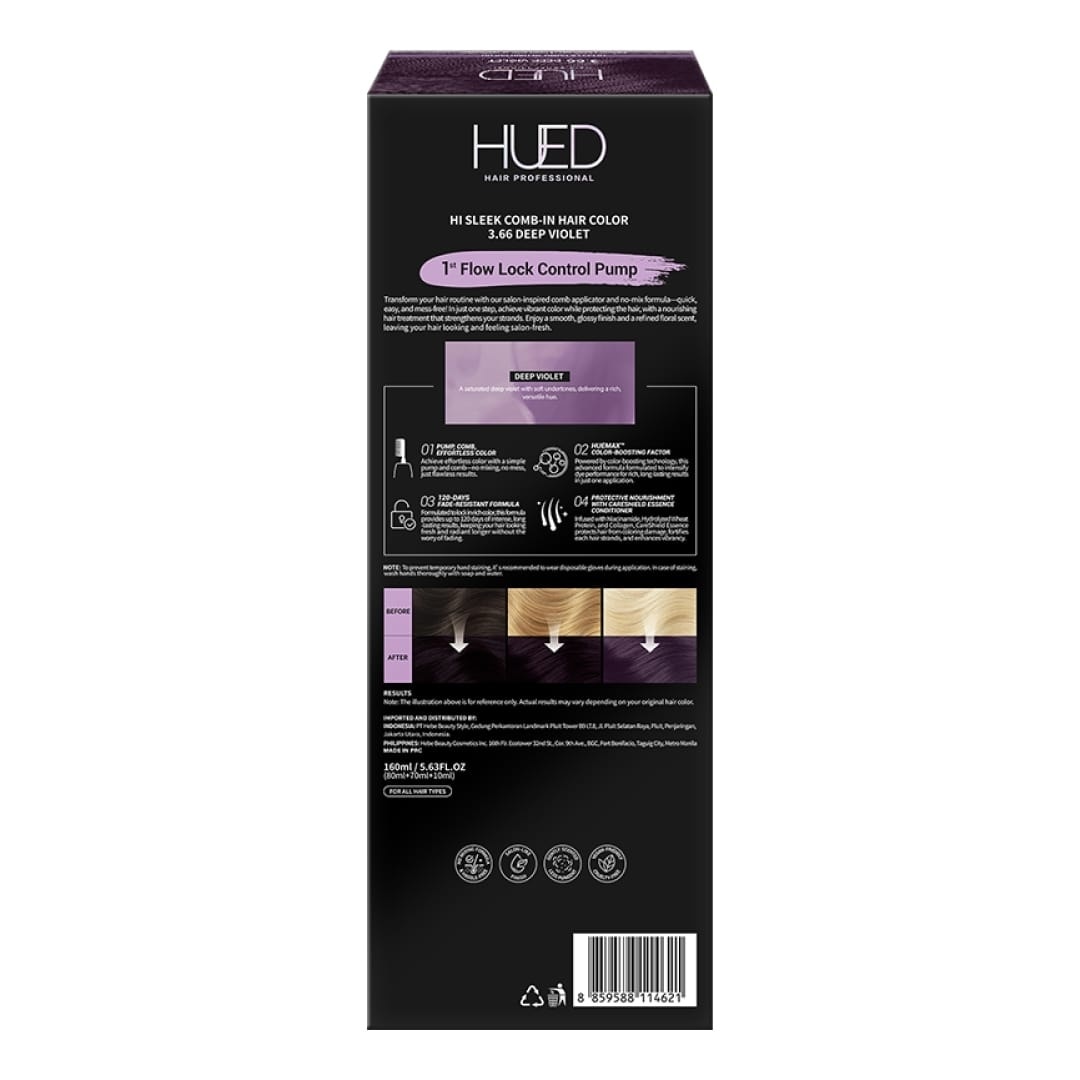 HUED Hi Seek Comb-In Hair Color - 3.66 Deep Violet 160ml