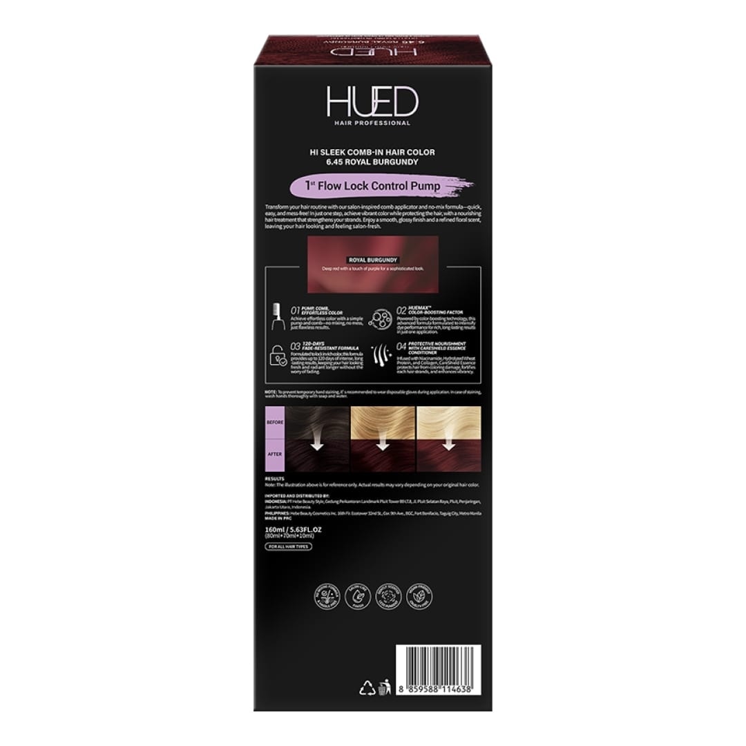 HUED Hi Sleek Comb Haircolor 6.45 Royal Burgundy 160Ml
