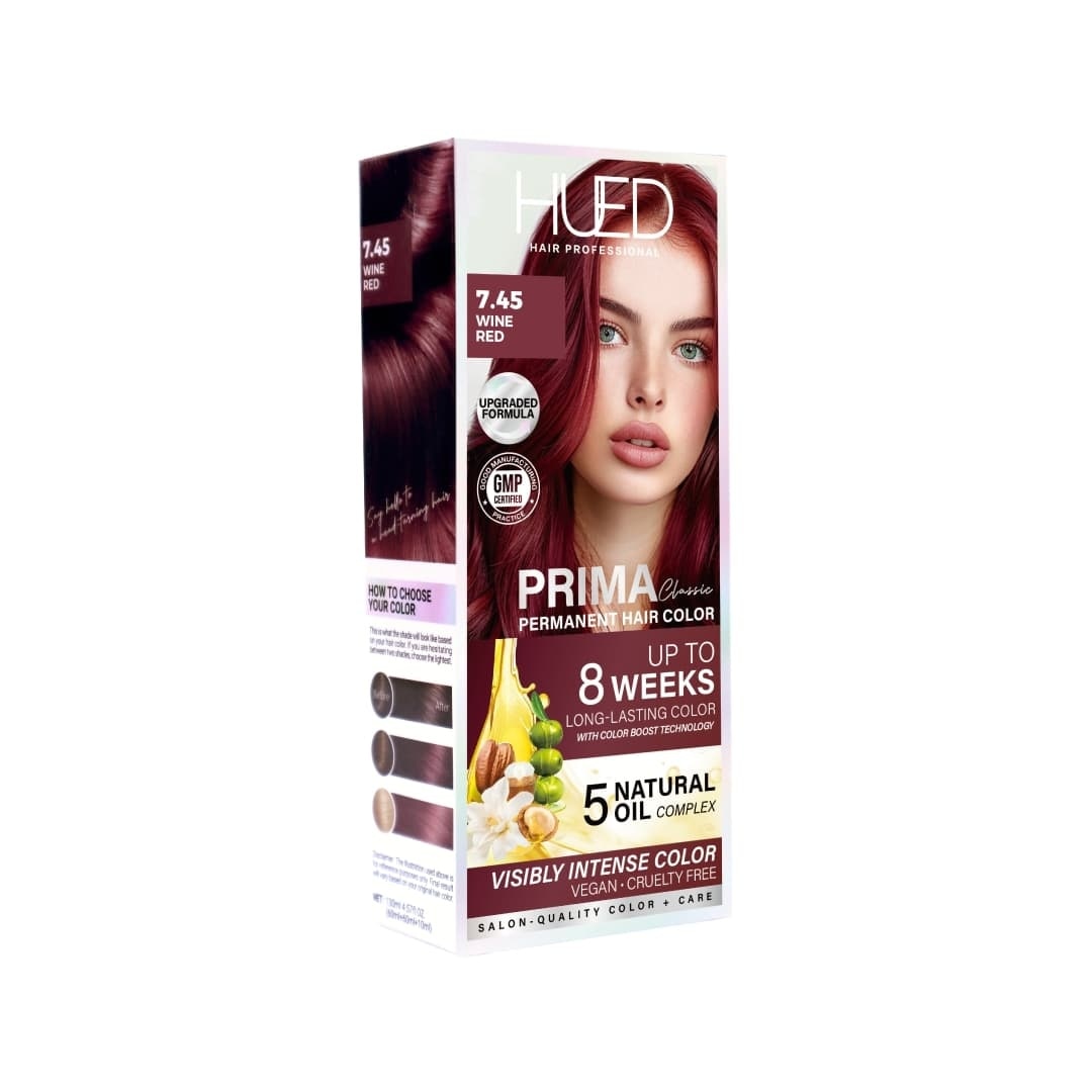 HUED Prima Classic Permanent Hair Color Upgraded Formula 7.45 Wine Red