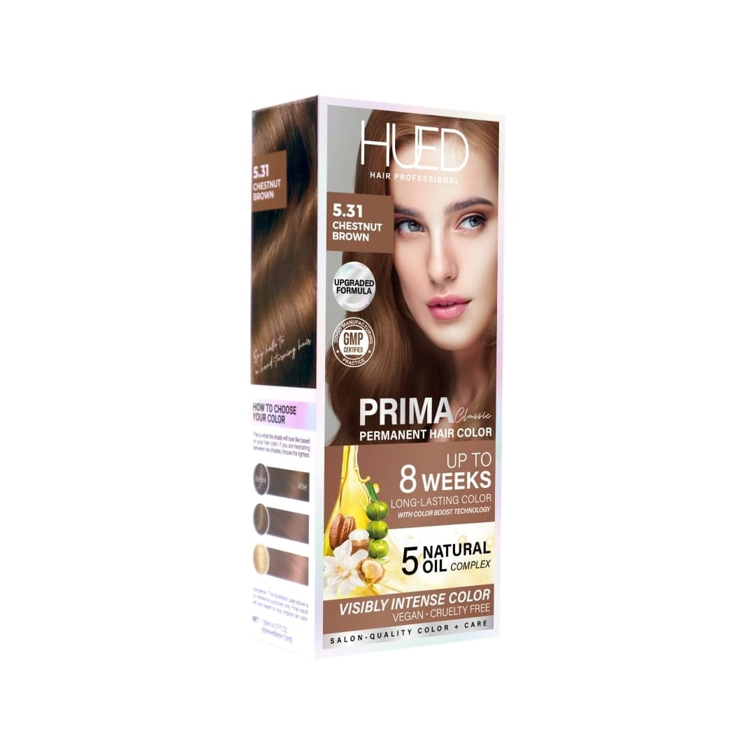 HUED Prima Classic Permanent Hair Color Upgraded Formula 5.31 Chestnut Brown