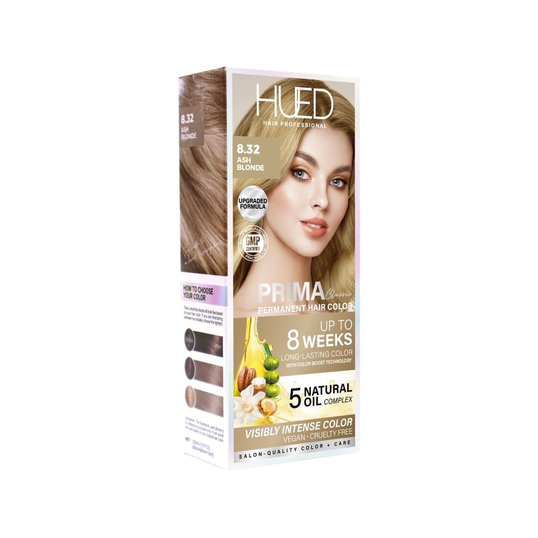 HUED Prima Classic Permanent Hair Color Upgraded Formula 8.32 Ash Blonde