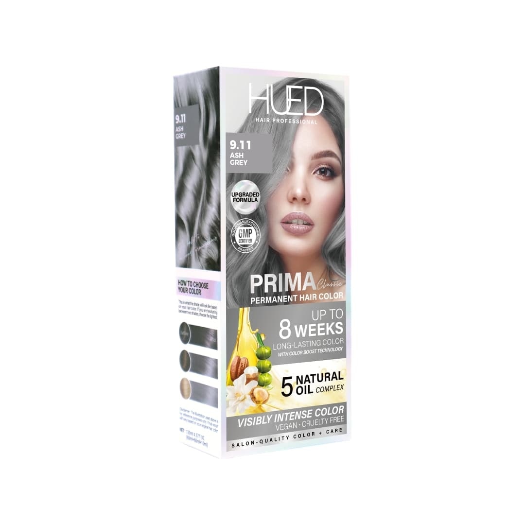 HUED Prima Classic Permanent Hair Color Upgraded Formula 9.11 Ash Grey