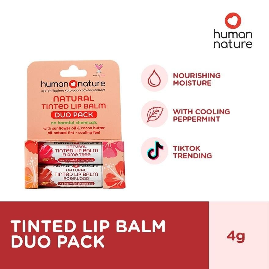 HUMAN NATURE Tinted Lip Balm Flame Tree & Rosewood Duo Pack 4g