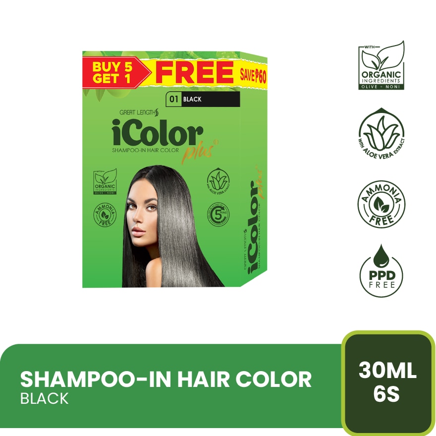 Plus Shampoo-In Hair Color Black 25ml 5+1 FREE