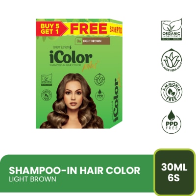 ICOLOR Plus Shampoo-In Hair Color Light Brown 30ml 5+1 FREE