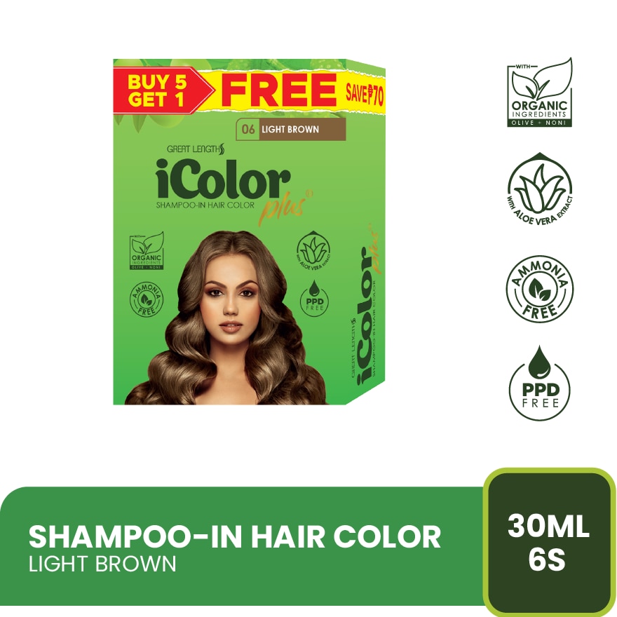 Plus Shampoo-In Hair Color Light Brown 30ml 5+1 FREE