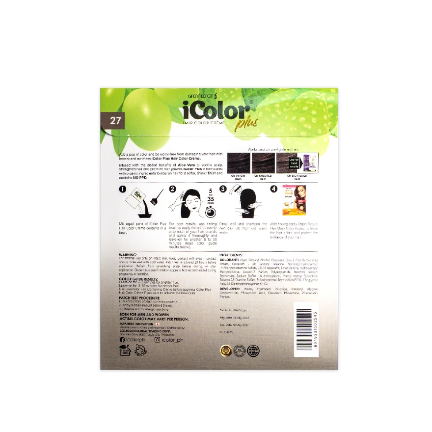 Plus Shampoo Hair Color Creme Ash Gray 40ml