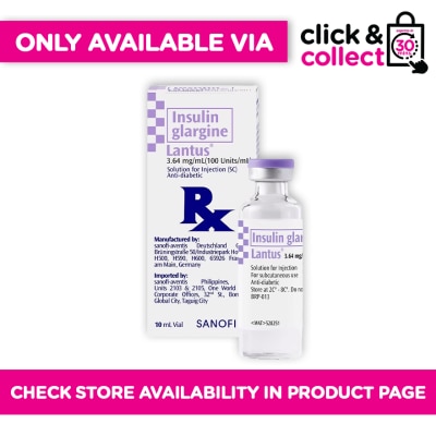 LANTUS - Insulin Glargine 100IU 10ml Solution for Injection [PRESCRIPTION REQUIRED] Available In Click & Collect Express Only image